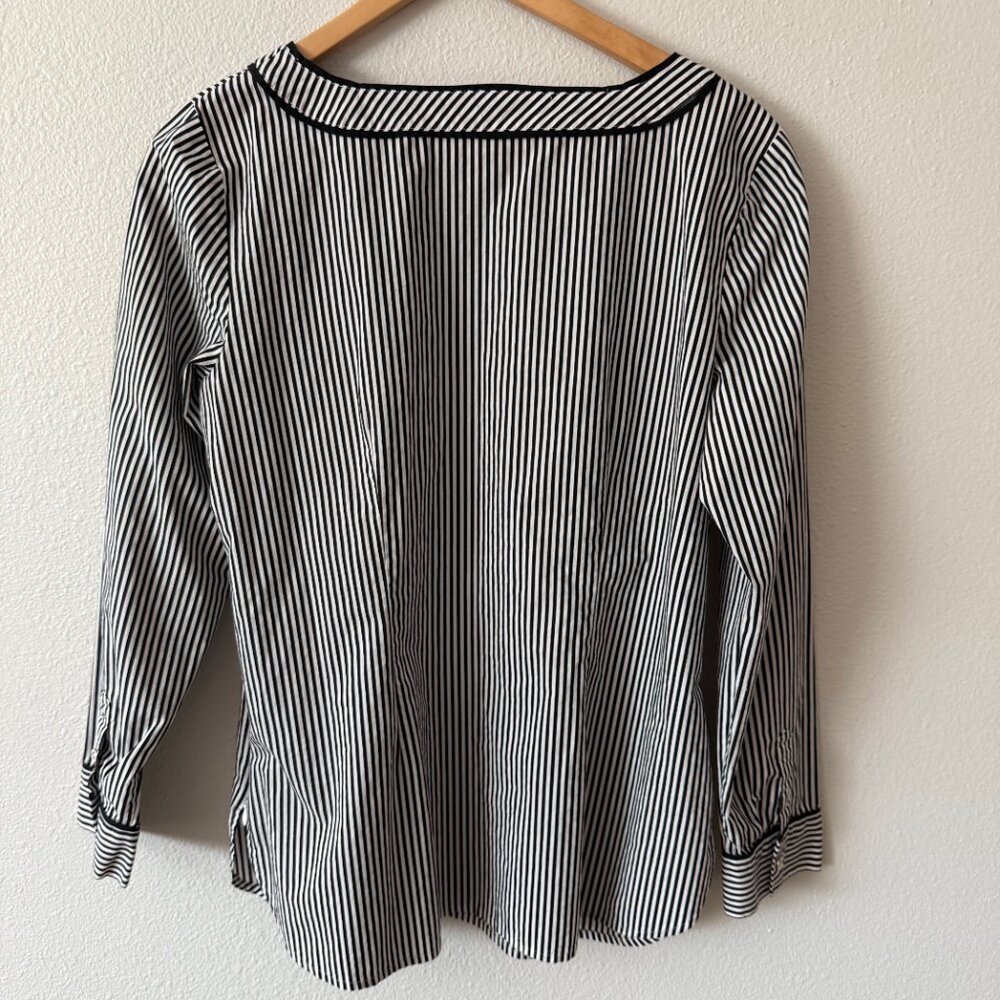 Talbots Black & White Boatneck Long Sleeve Blouse Side Zipper Size‎ M - Picture 5 of 9